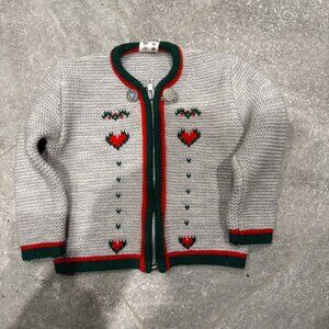 St Peter Trachten Cardigan Sweater Gray Red Green Hearts Folk Wool